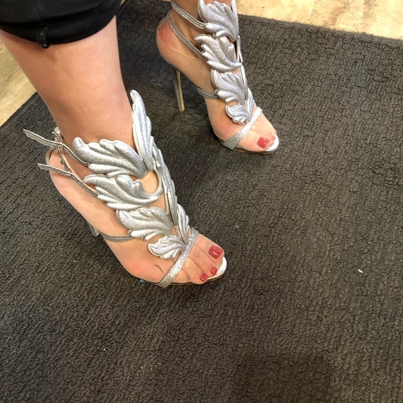 GIUSEPPE ZANOTTI 🇮🇹 WOMEN'S COMFORT SILVER LEATHER FASHION HEEL SANDALS - Picture 12 of 13